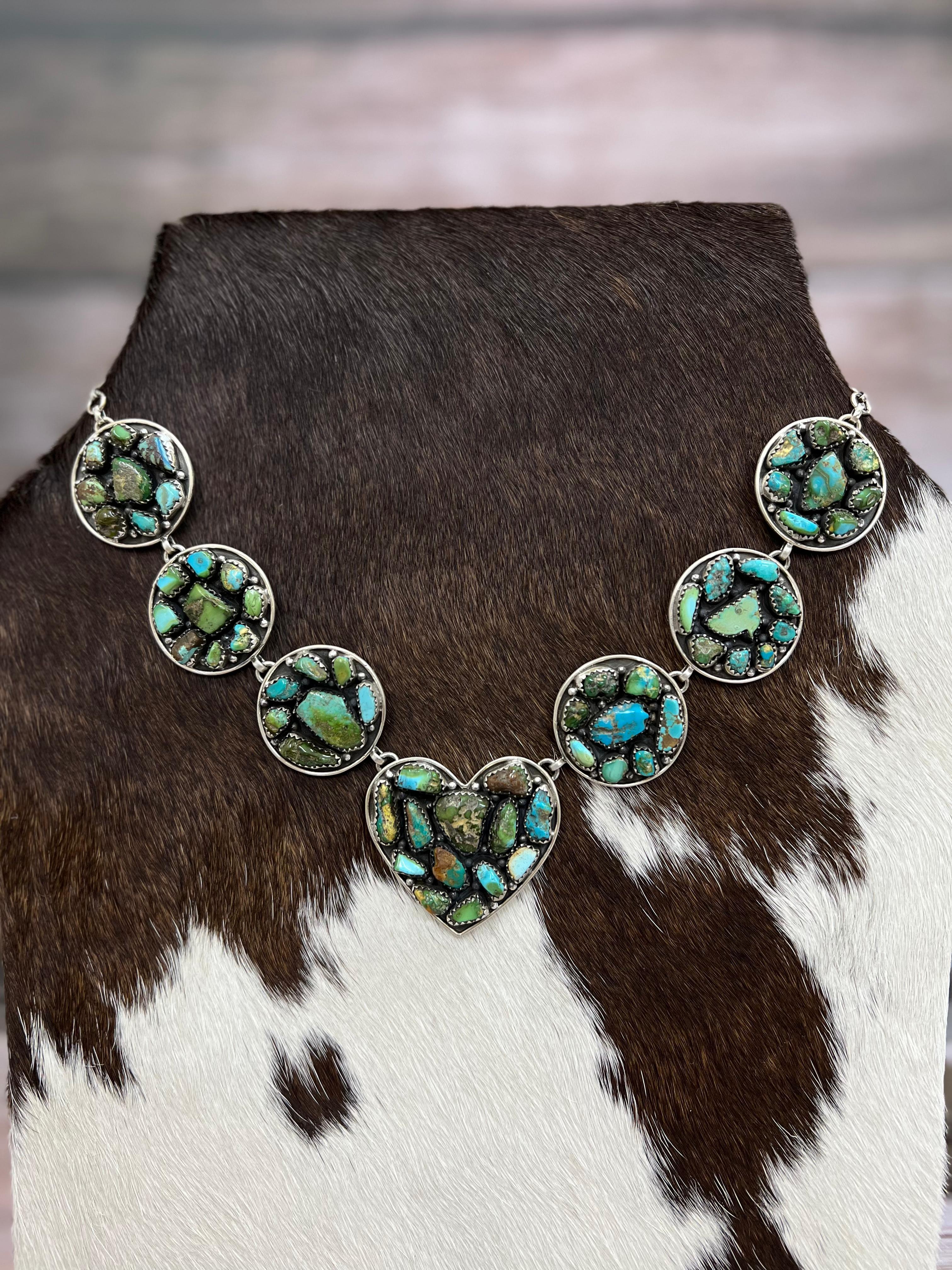 Handmade Sterling Silver Golden Hill Turquoise, Sonoran Mountain Turquoise Necklace, Signed Nizhoni