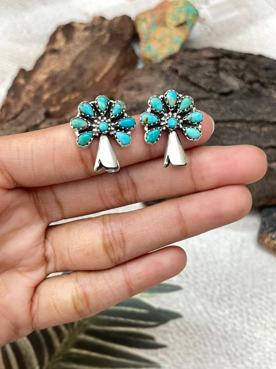 Handmade Sterling Silver Kingman Turquoise Studs Post Earrings "Signed Nizhoni"
