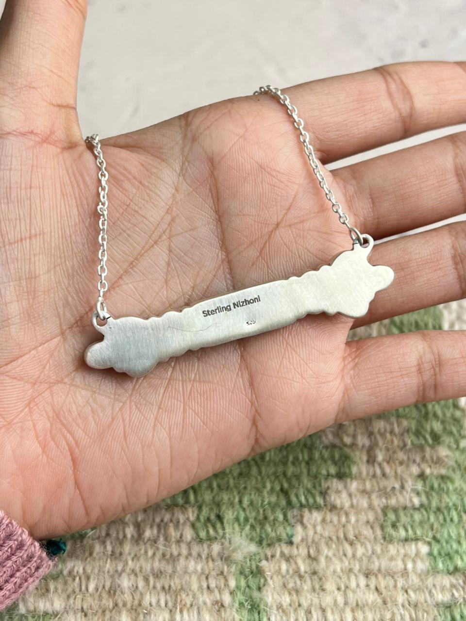 Handmade Sterling Silver Kingman Turquoise  Necklace "Signed Nizhoni"