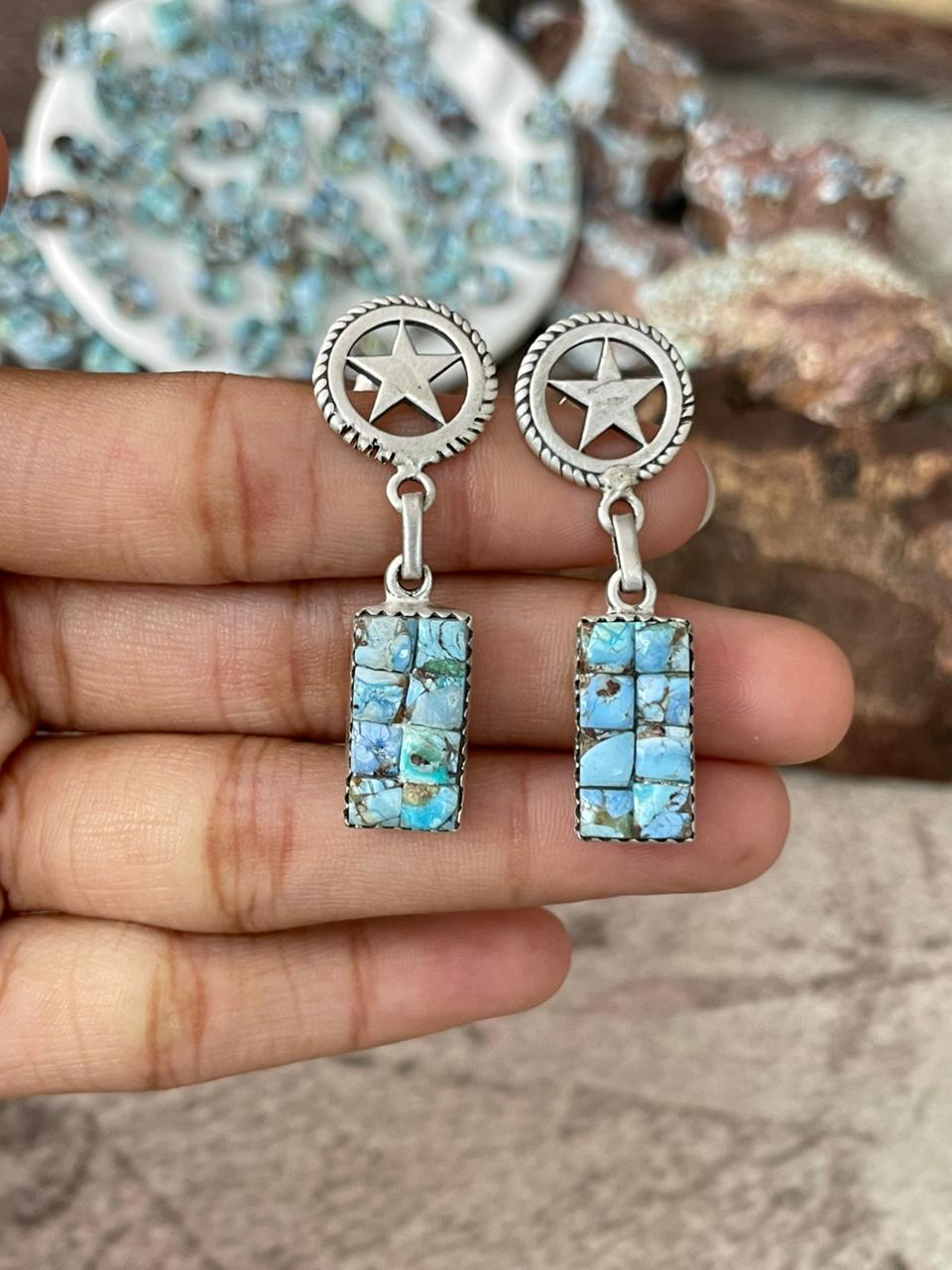Handmade Sterling Silver Golden Hills Cobble Collection Post Dangle Earrings "Signed Nizhoni"
