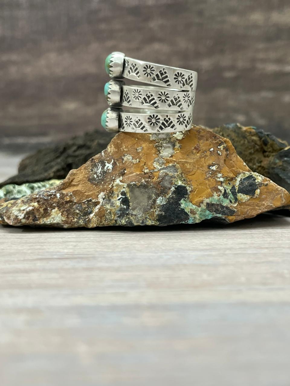 Handmade Sterling Silver Kingman Turquoise Adjustable Ring "Signed Nizhoni"
