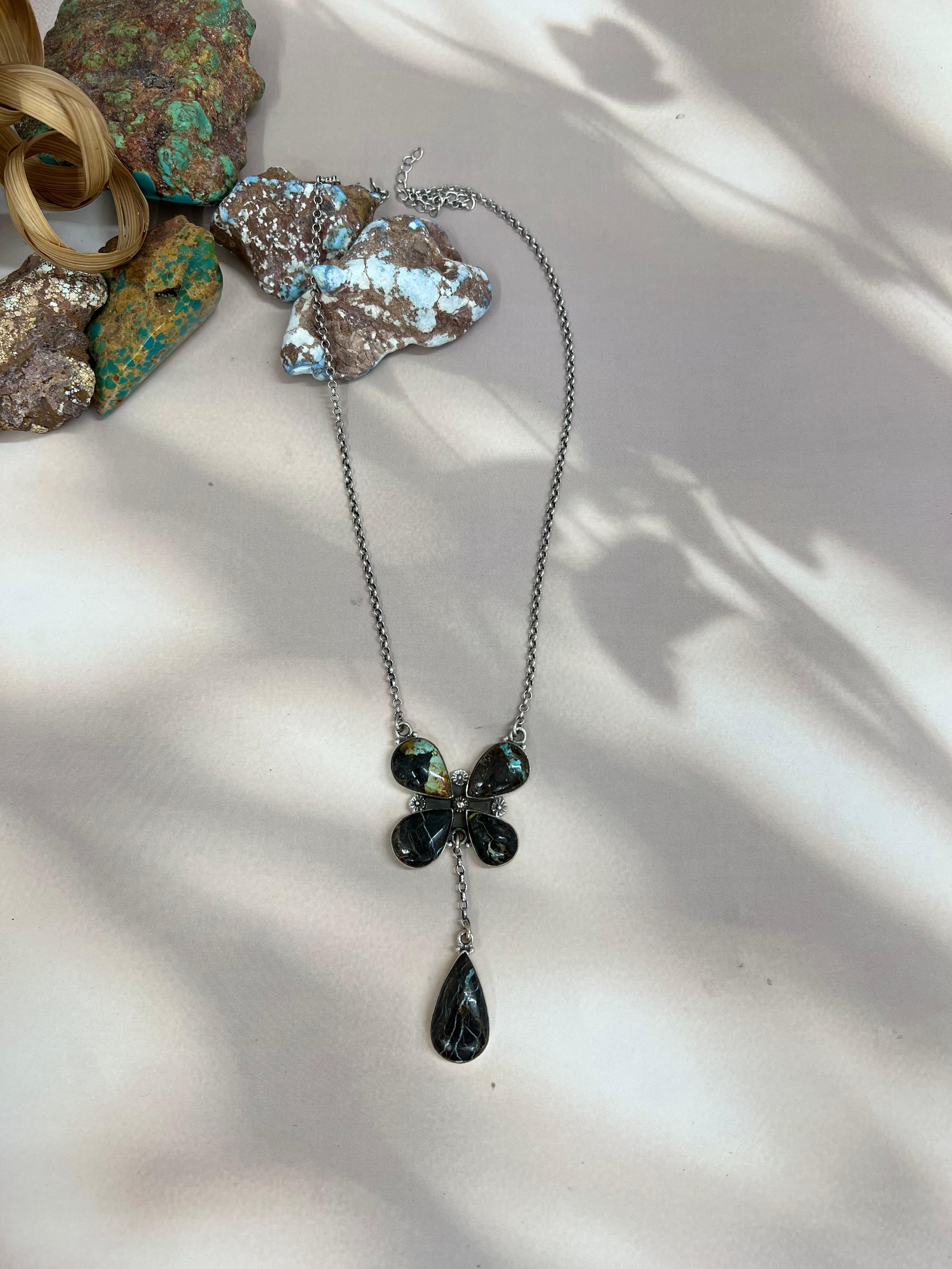 Handmade Sterling Silver Blackjack Turquoise Necklace Signed Nizhoni