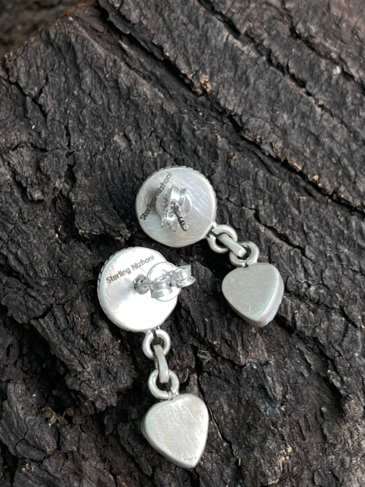 Handmade Sterling Silver White Buffalo Post Dangle Earrings "Signed Nizhoni"