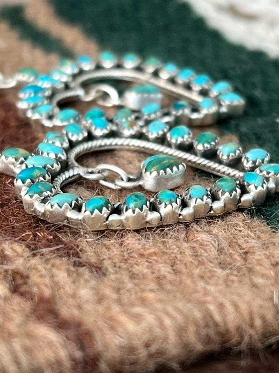 Handmade Sterling Silver Kingman Turquoise Heart Shape Post Dangle Earrings "Signed Nizhoni"