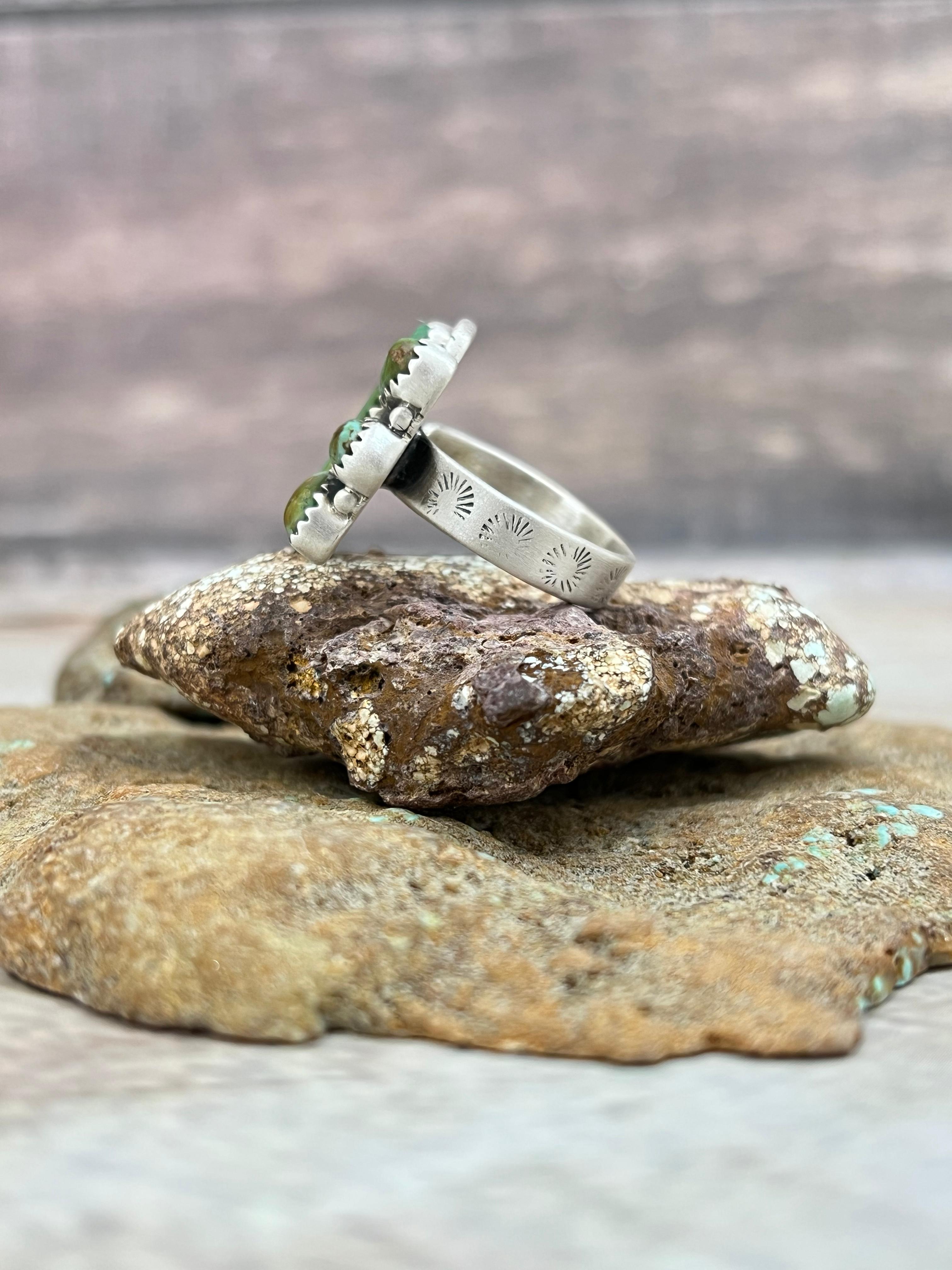Handmade Sterling Silver Kingman Turquoise Adjustable Ring Signed Nizhoni (6)