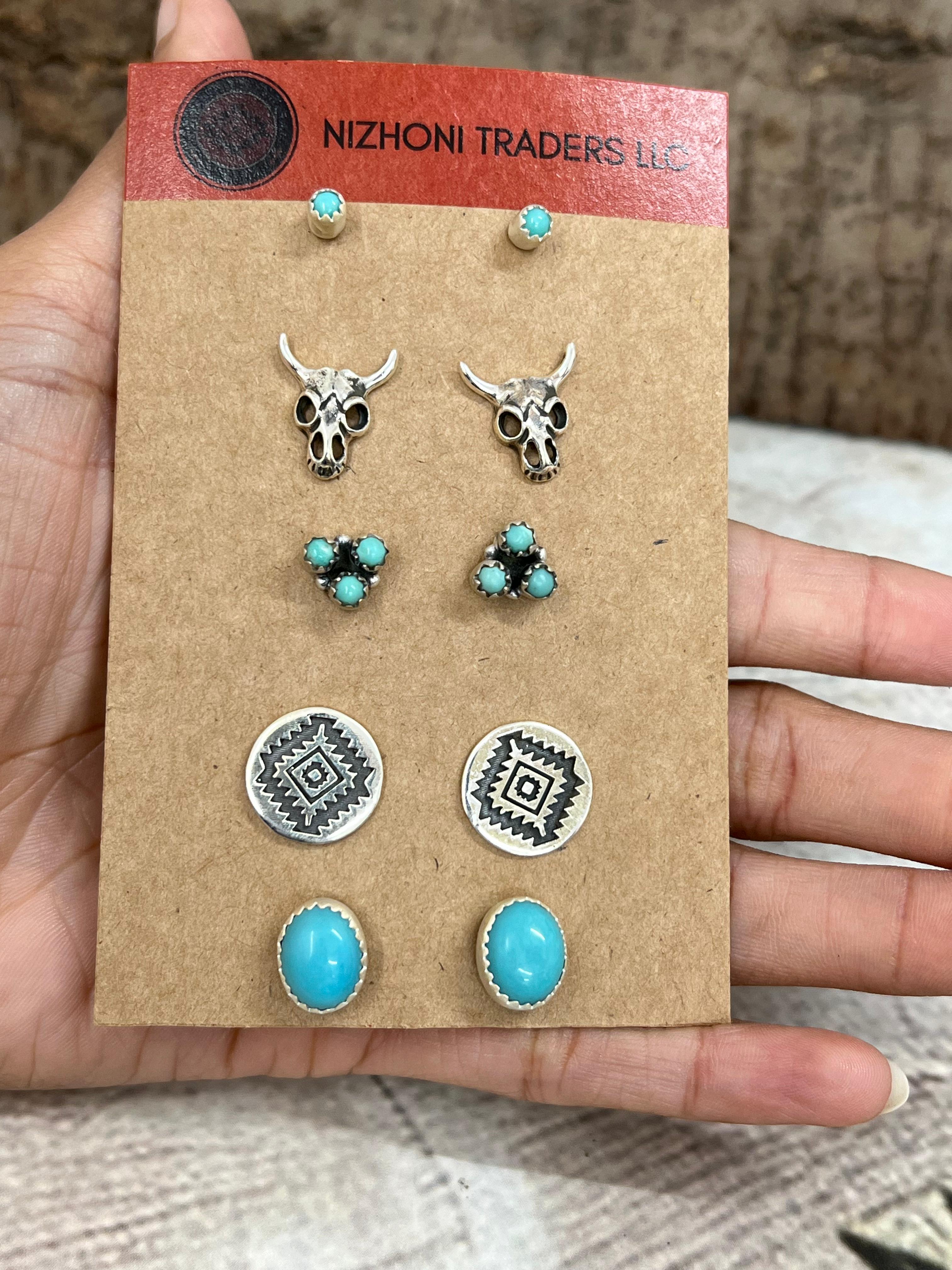 Handmade Sterling Silver with Rodeo Kingman Post Studs with Signed Nizhoni