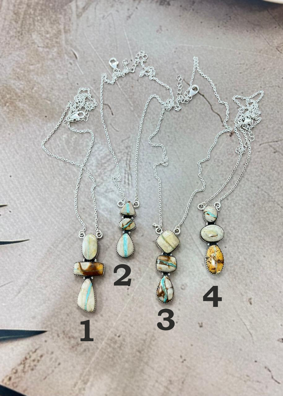 Handmade Sterling Silver Ribbon Royston Necklace with Signed Nizhoni