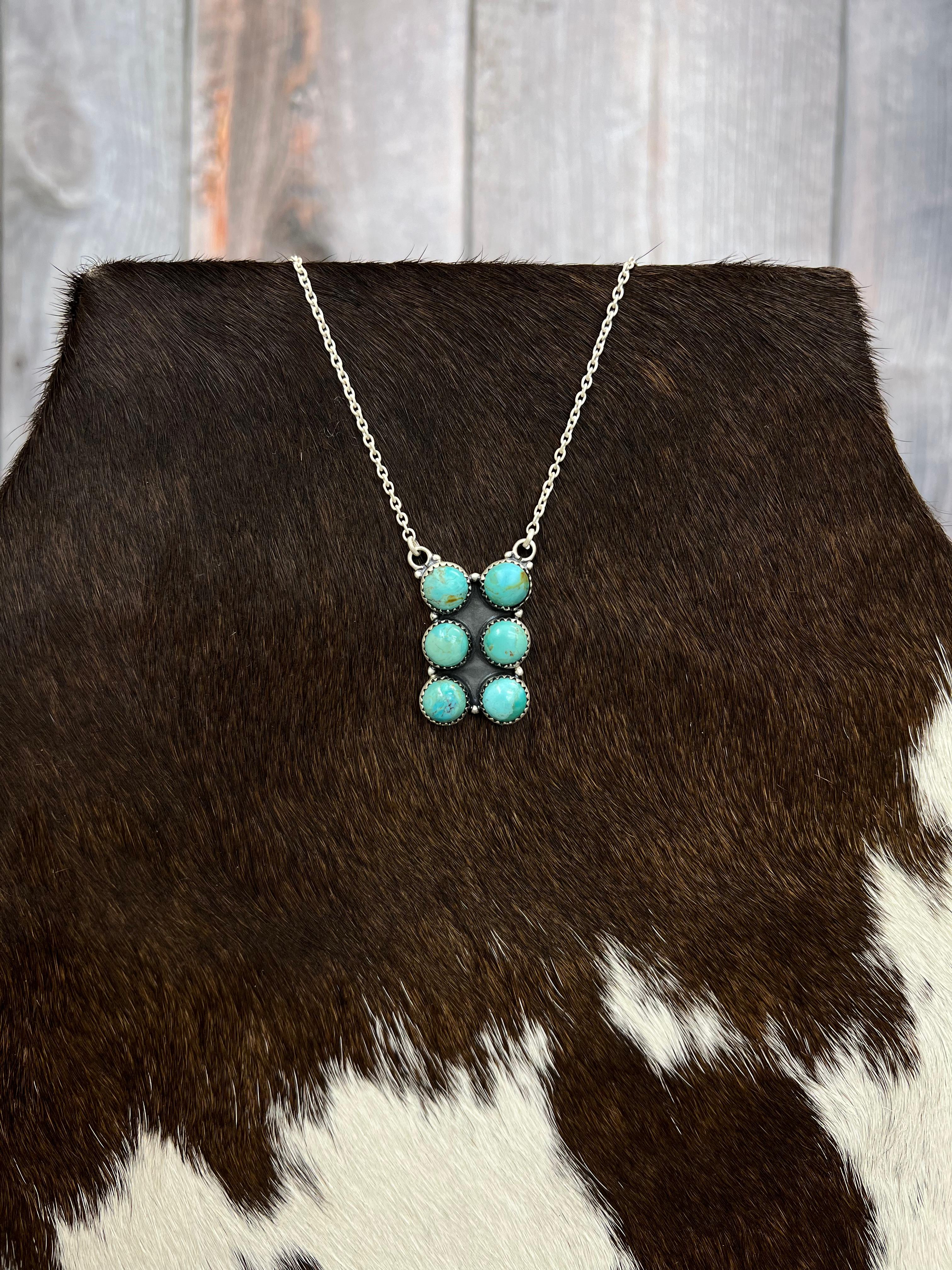 Handmade Sterling Silver Kingman Turquoise Necklace with Signed Nizhoni