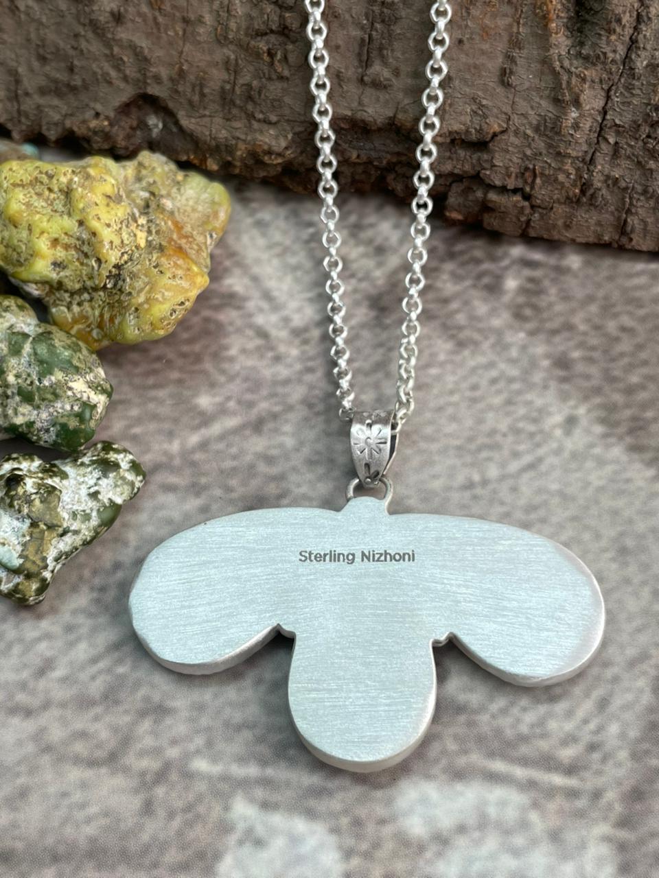 Handmade Sterling Silver Blackjack Turquoise Necklace "Signed Nizhoni"