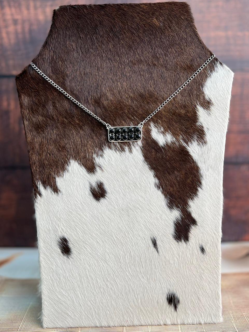 Handmade Sterling Silver Black Onyx Bar Necklace "Signed Nizhoni"