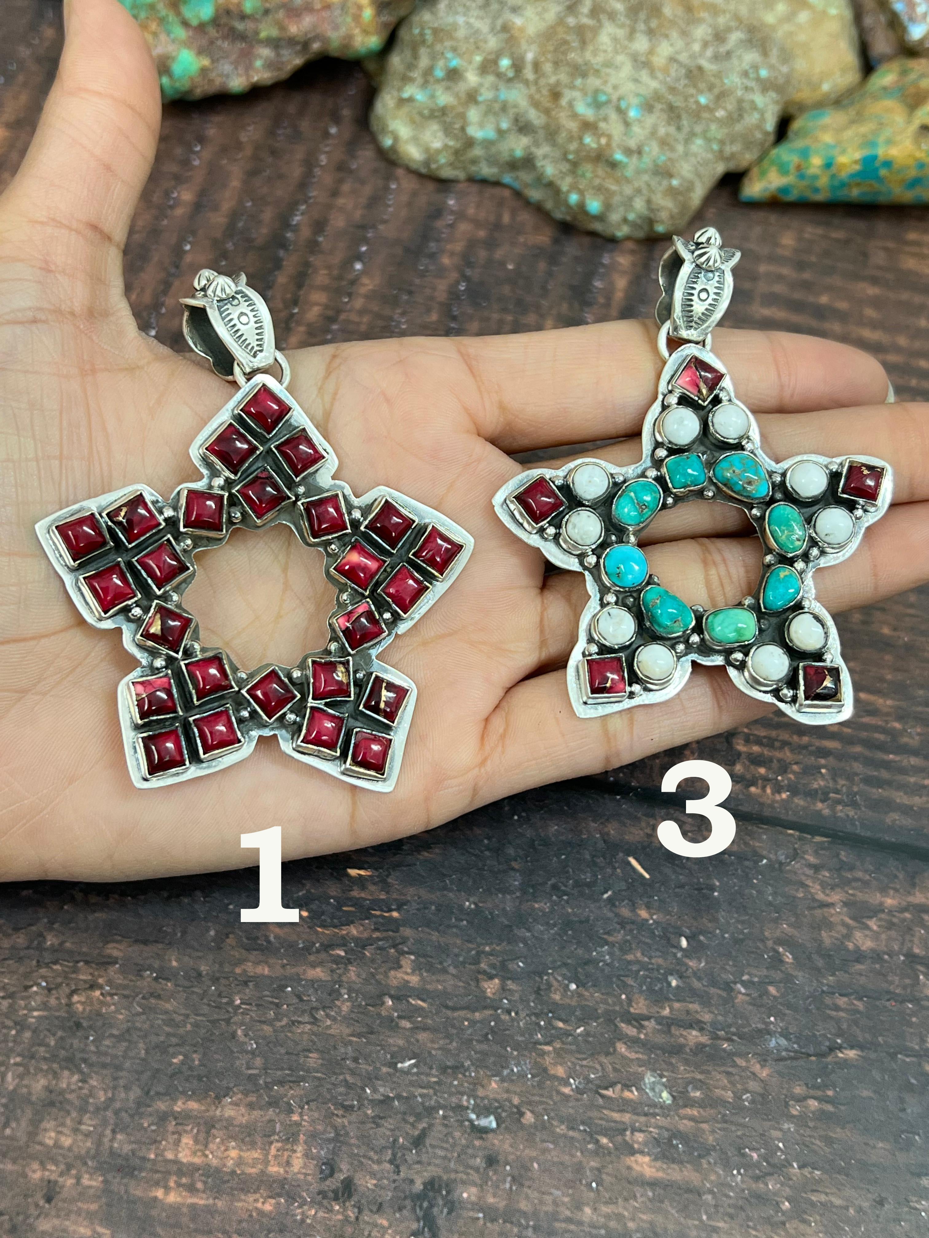 Handmade Sterling Silver Multi Stones Pendant, Signed Nizhoni