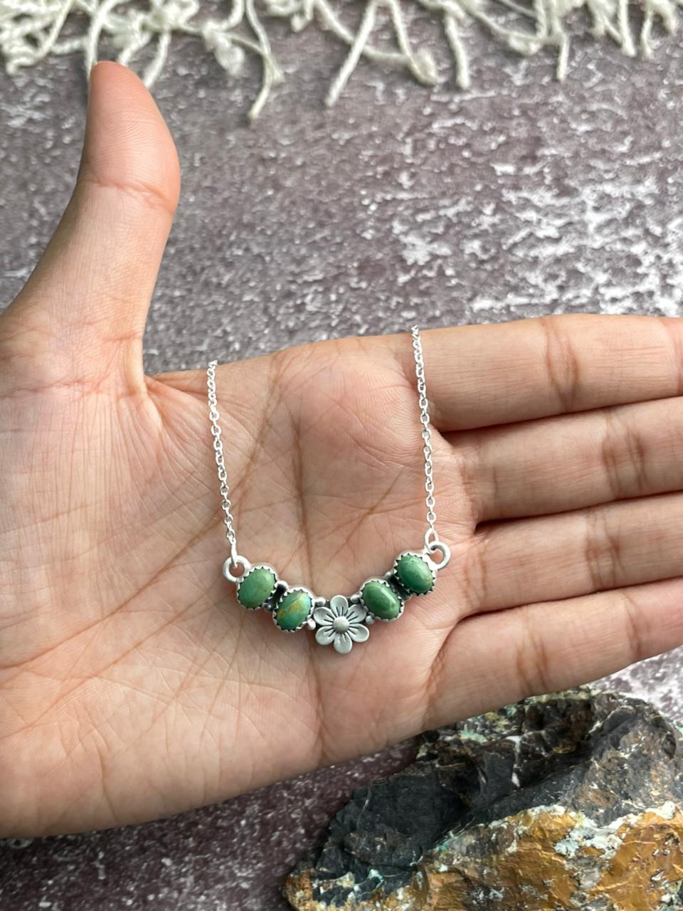 Handmade Sterling Silver Kingman Turquoise Necklace "Signed Nizhoni"