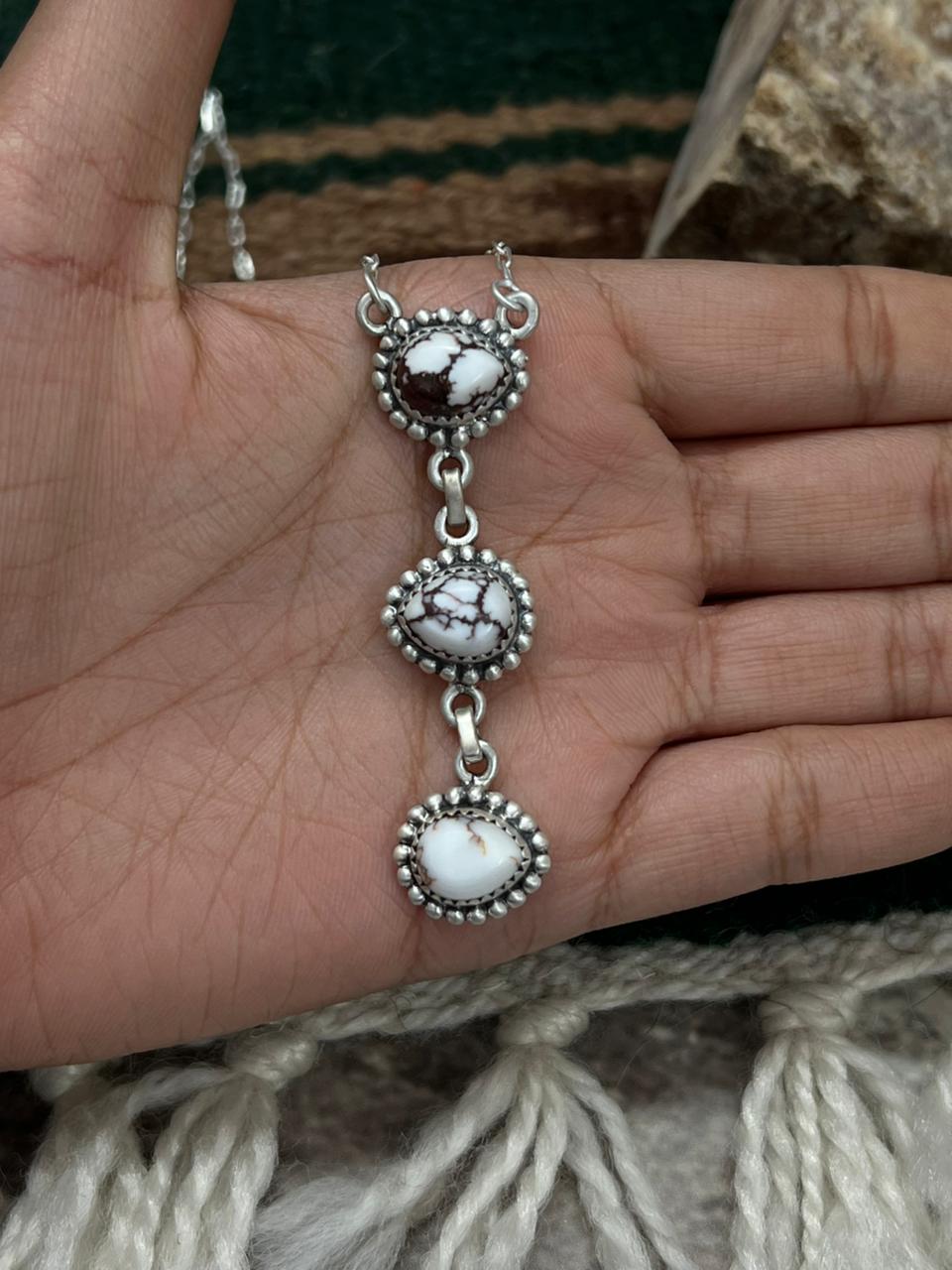 Handmade Sterling Silver Wild Horse Magnesite Necklace "Signed Nizhoni" (8)