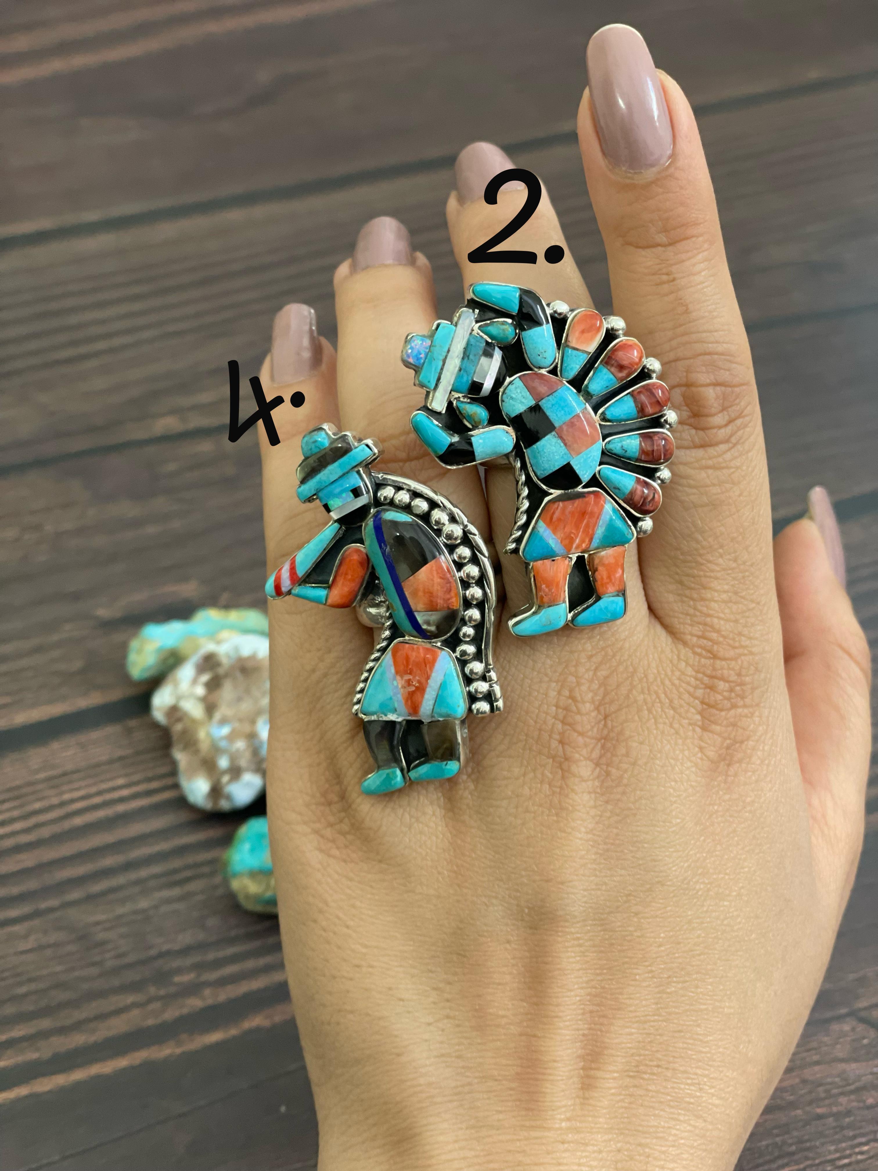 Handmade Sterling Silver Kachina Turquoise Ring with Signed Nizhoni (1)