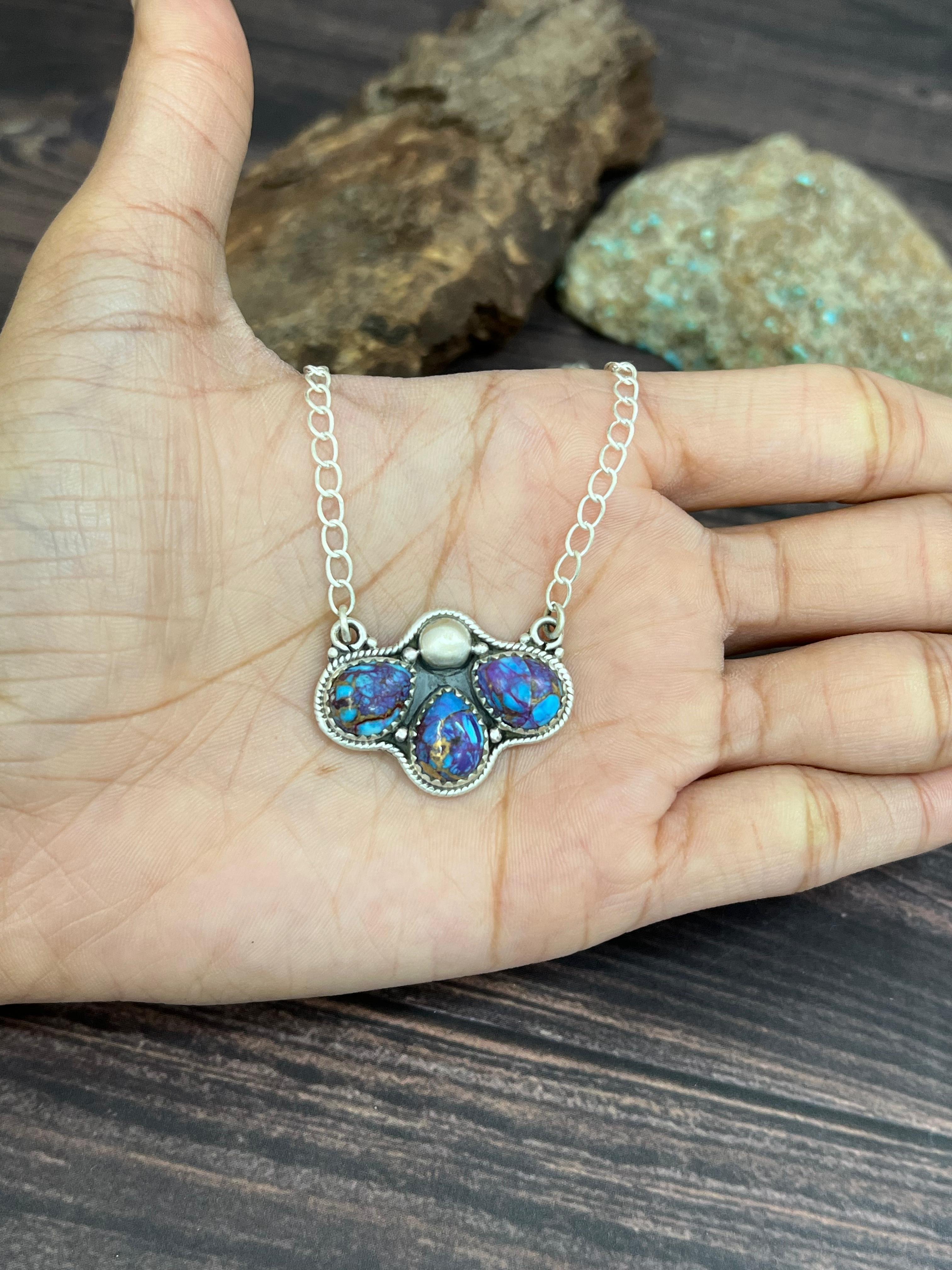 Handmade Sterling Silver Purple Dream Mojave Necklace with Signed Nizhoni