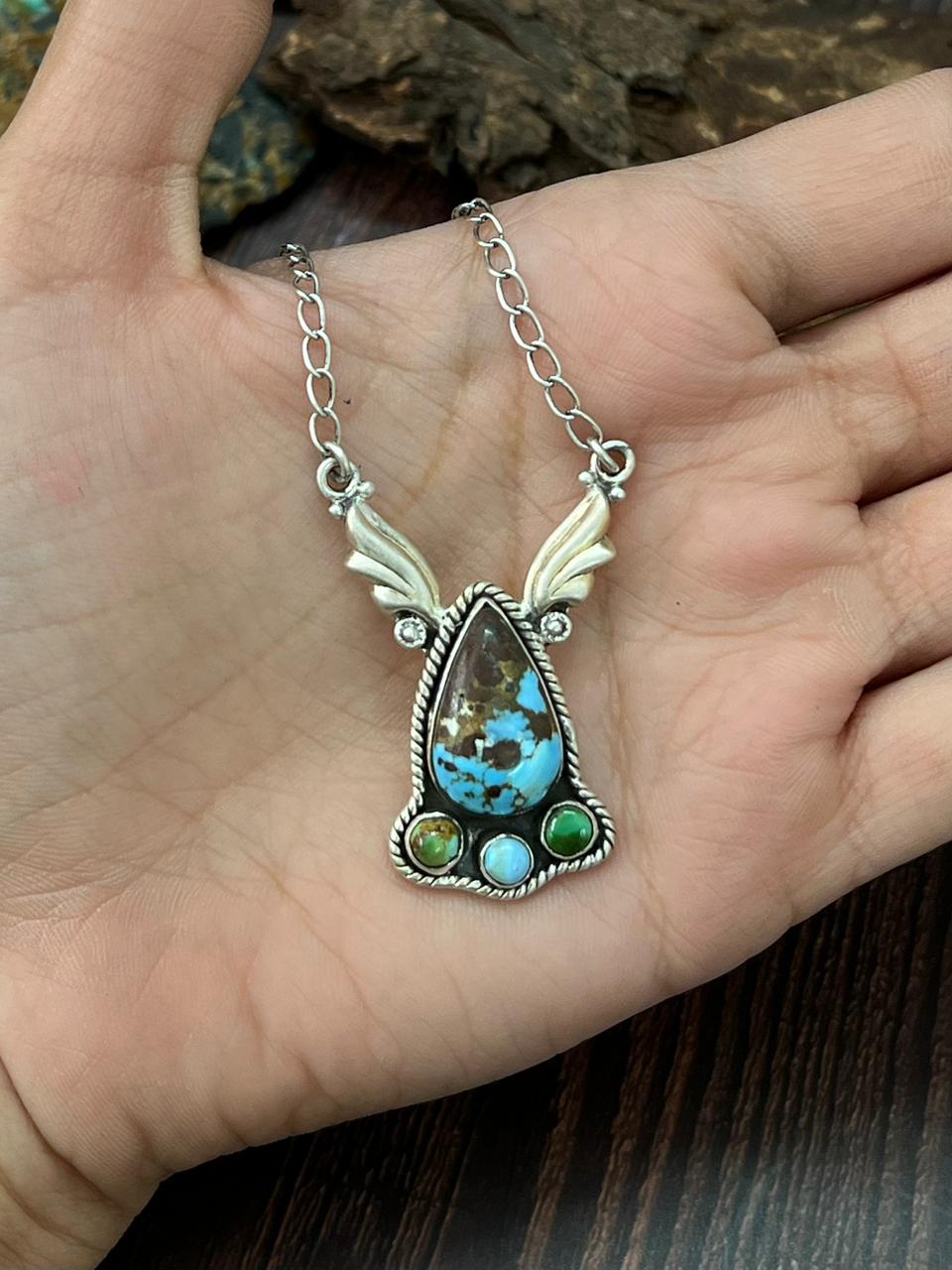 Handmade Sterling Silver Golden Hills with Sonoran Turquoise Necklace "Signed Nizhoni" (8)