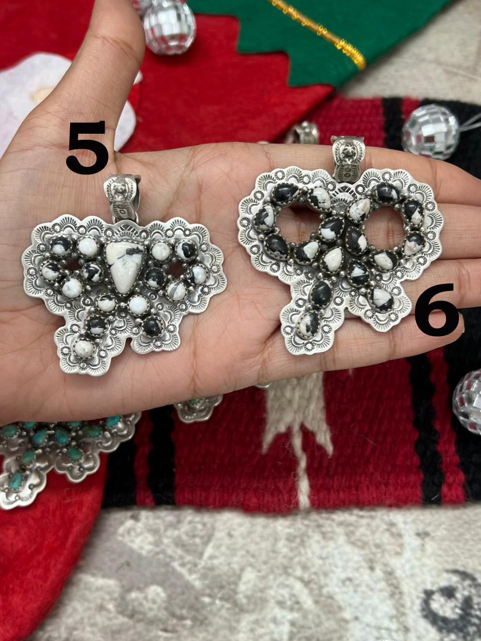 "Christmas Collection" Handmade Sterling Silver Kingman Turquoise, White Buffalo Pendant " Signed Nizhoni"