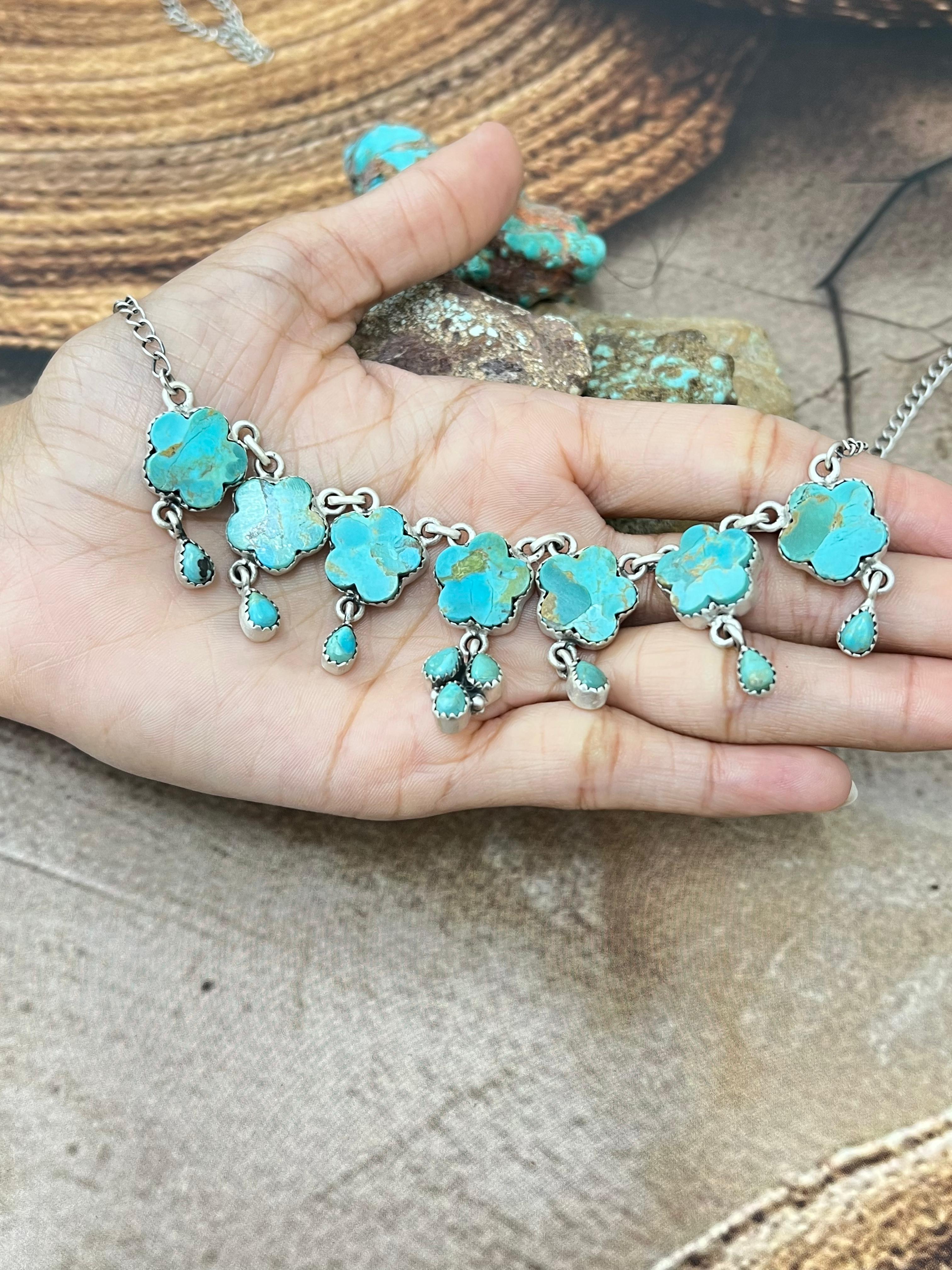 Handmade Sterling Silver Multi Stone Necklace with Signed Nizhoni