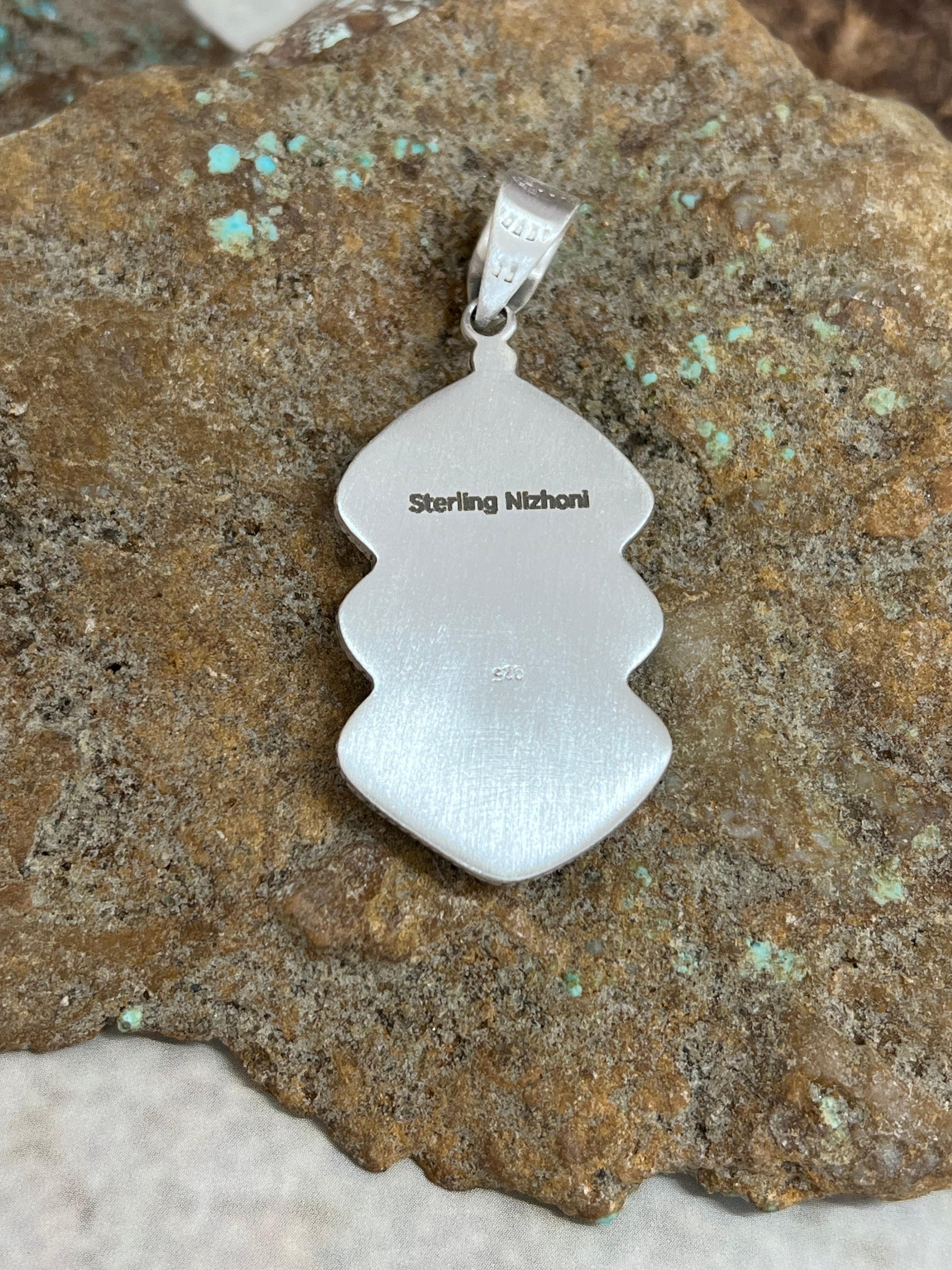 Handmade Sterling Silver White Buffalo Pendant Signed Nizhoni