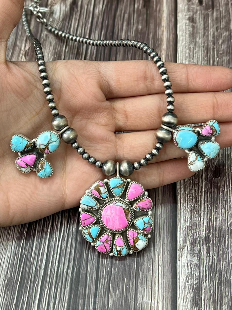 Handmade Sterling Silver Cotton Candy Beaded Necklace "Signed Nizhoni"