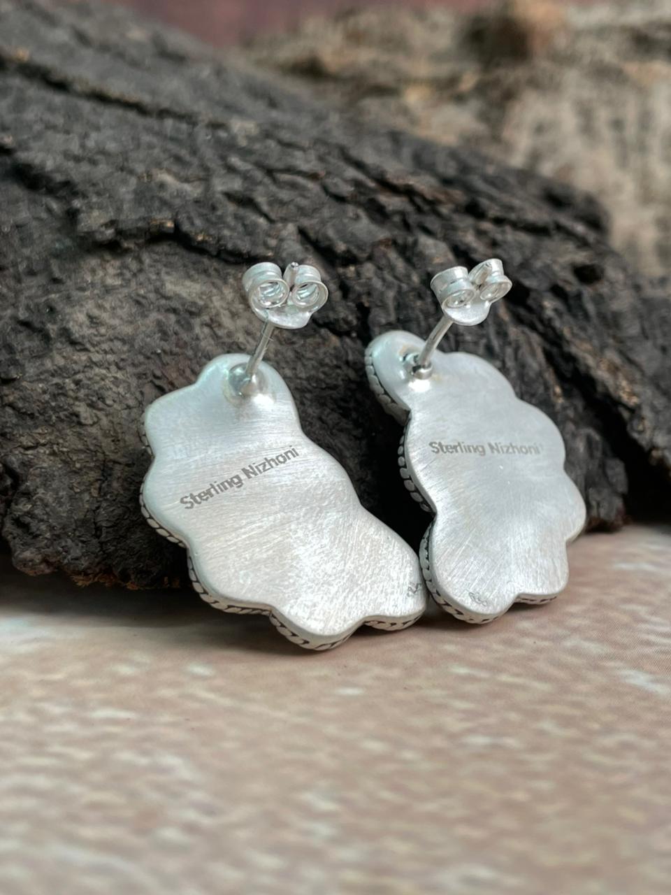 Handmade Sterling Silver Wildhorse Magnesite Studs Earrings "Signed Nizhoni"