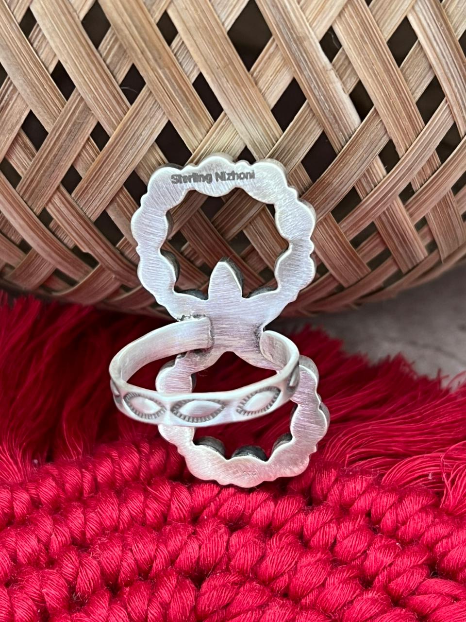 Handmade Sterling Silver Kingman Turquoise Adjustable Ring "Signed Nizhoni"