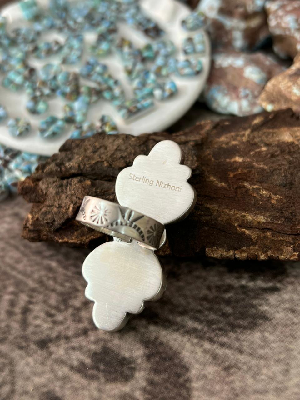 Handmade Sterling Silver 'Golden Hills Turquoise Cobble Collection' Adjustable Ring "Signed Nizhoni"
