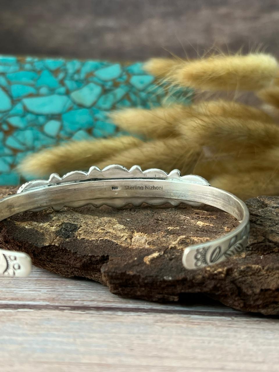 Handmade Sterling Silver Mint Dahlia Collection: Cuff Bracelet "Signed Nizhoni"