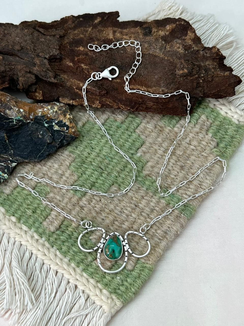 Handmade Sterling Silver Emerald Valley Turquoise Necklace "Signed Nizhoni"