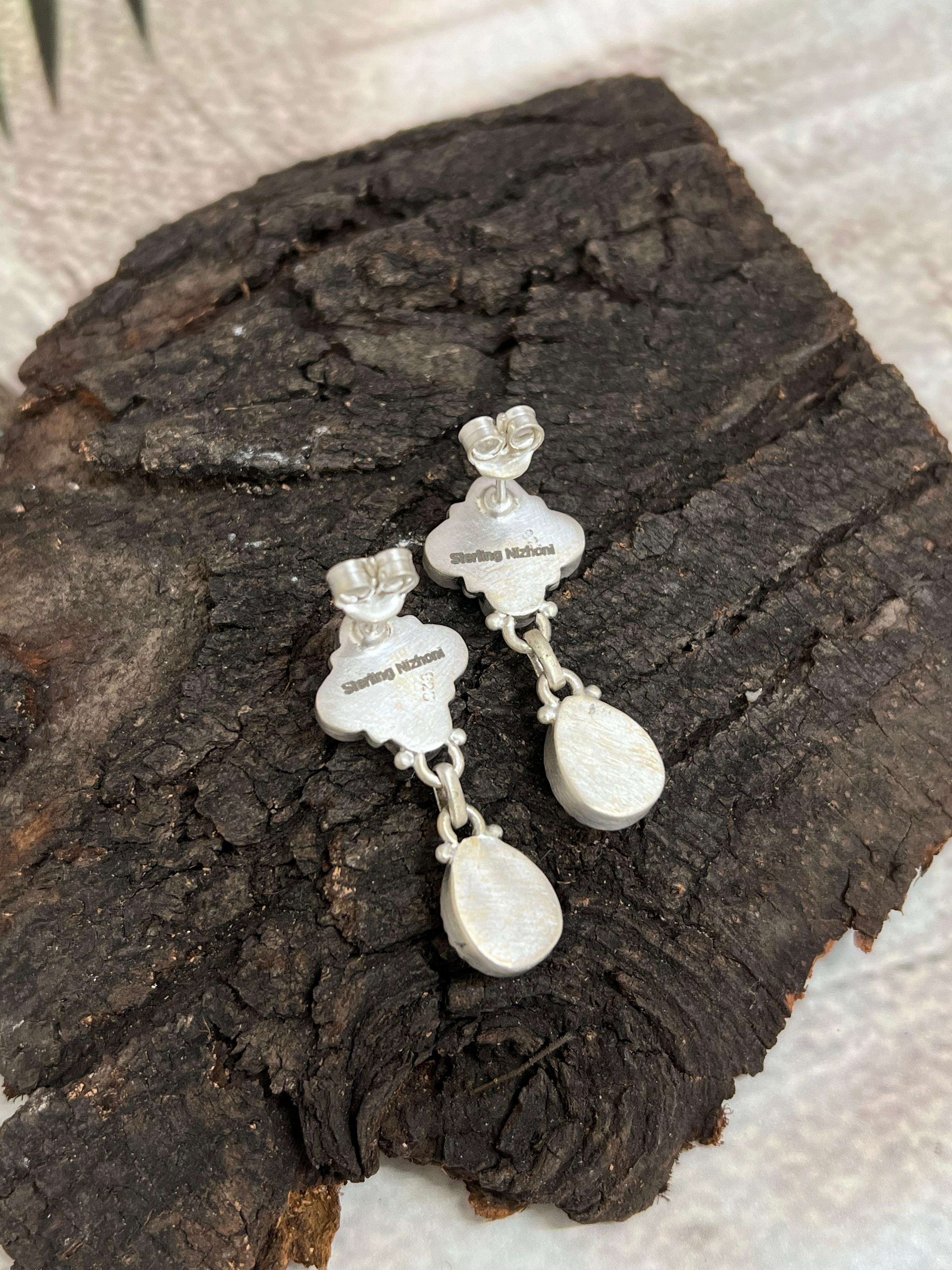 Handmade Sterling Silver Wild Horse with Purple Dahlia Post Dangle Earrings, Signed Nizhoni (7)