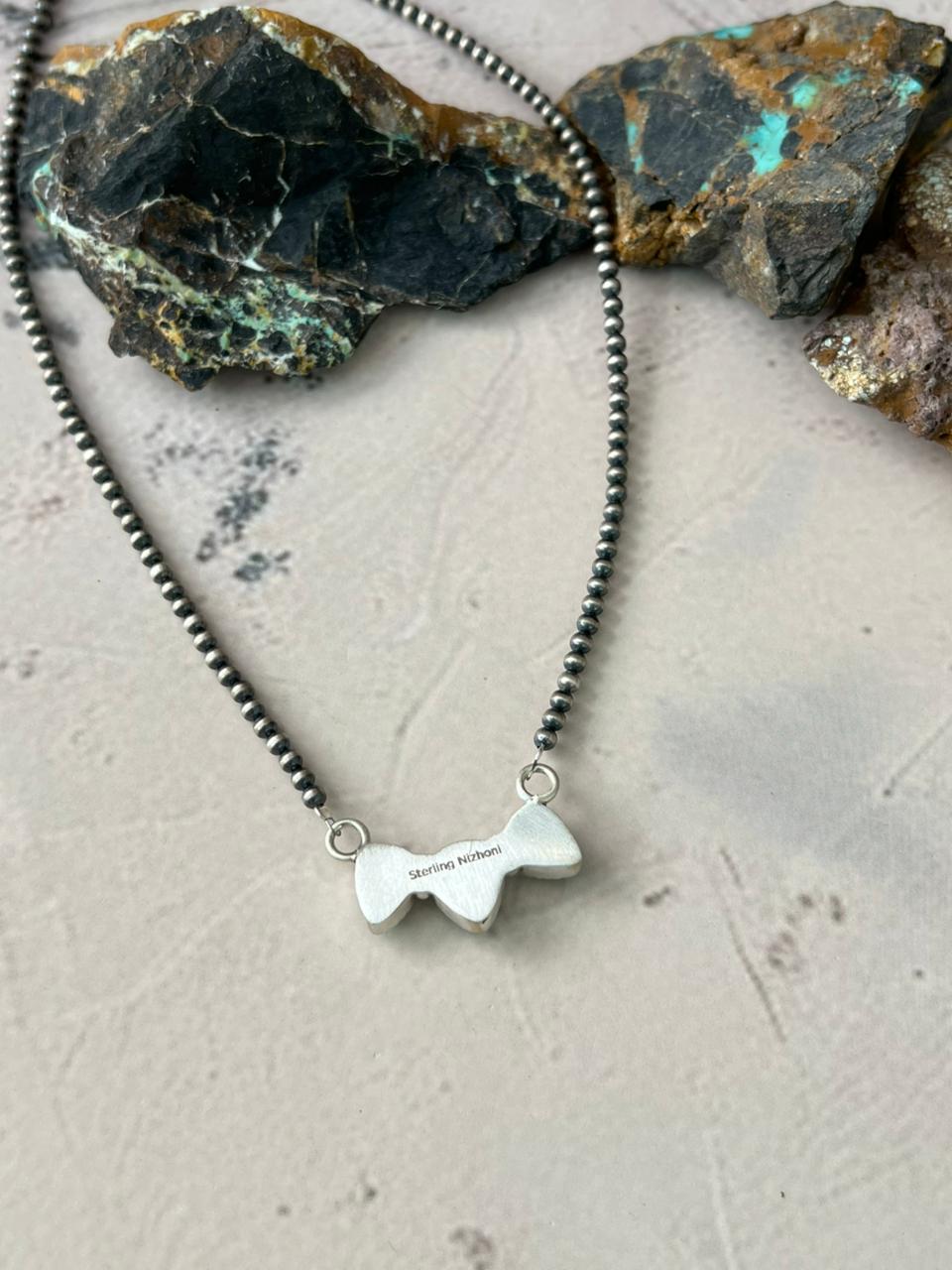 Handmade Sterling Silver White Water Turquoise Beaded Necklace "Signed Nizhoni"