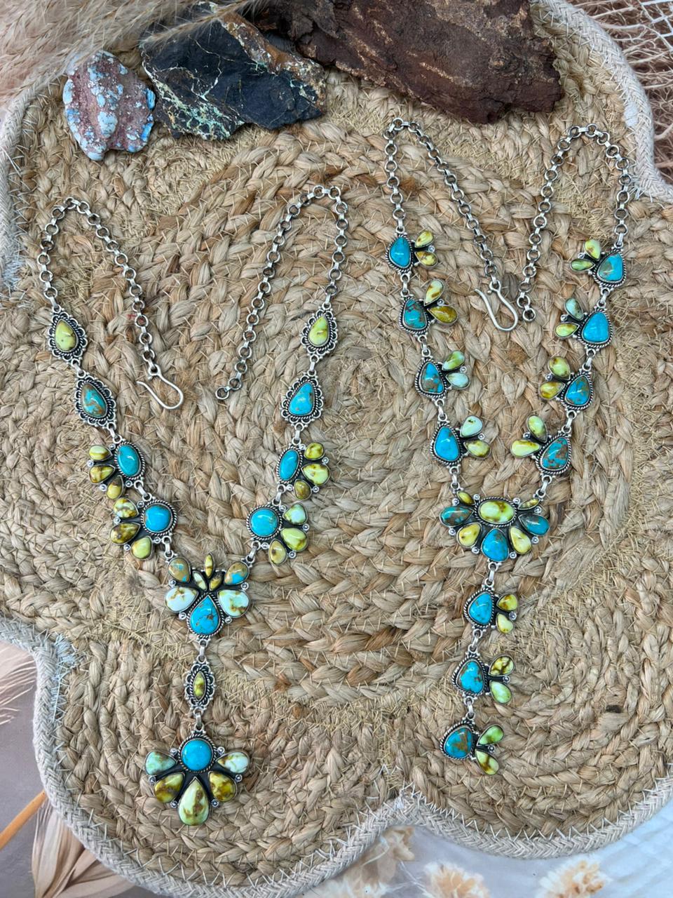 Handmade Sterling Silver Santa Maria with Palomino Turquoise Necklace "Signed Nizhoni"
