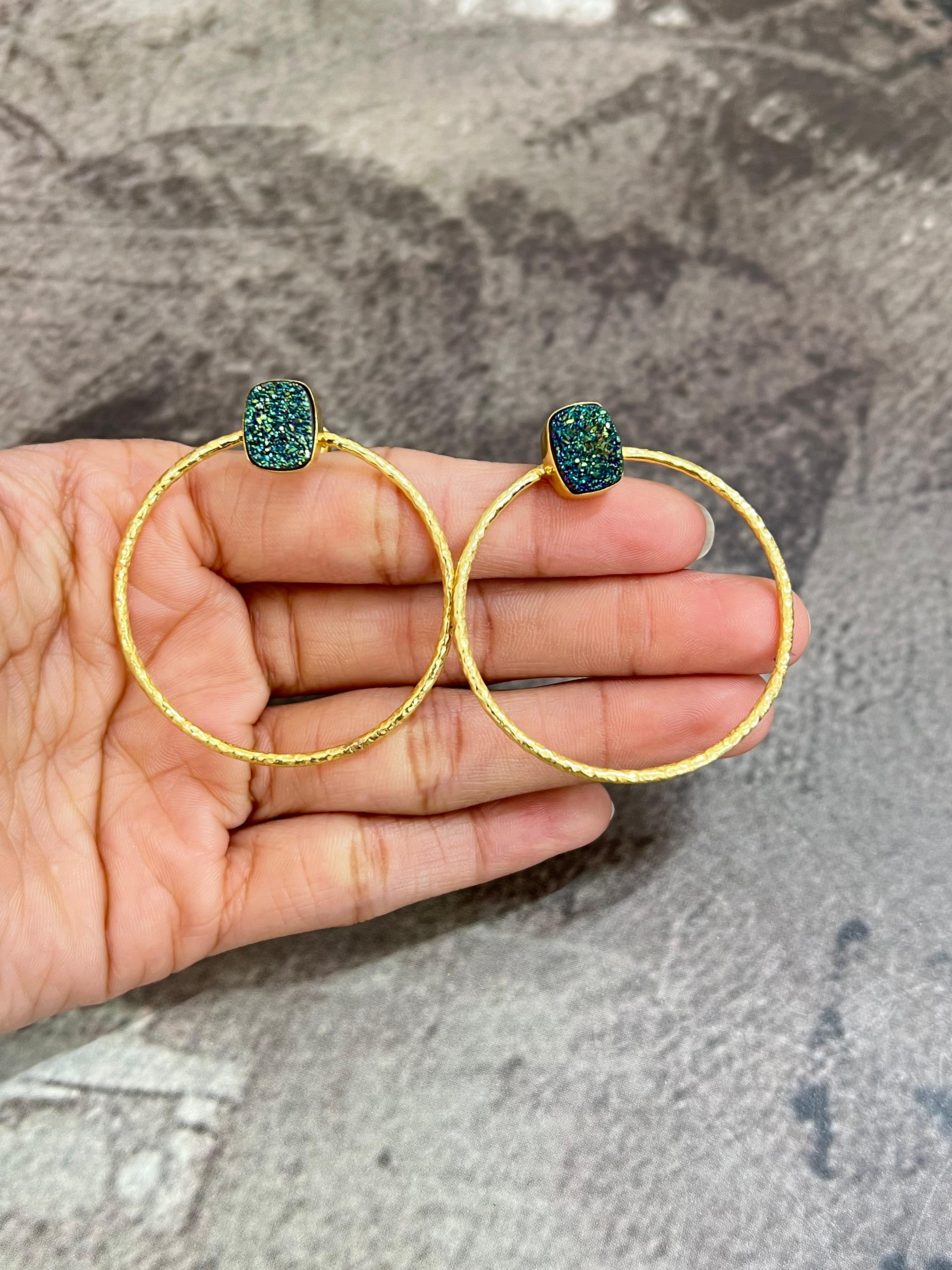 “The Boho Collection” Handmade Natural Druzy Hoop Earrings 5 Styles