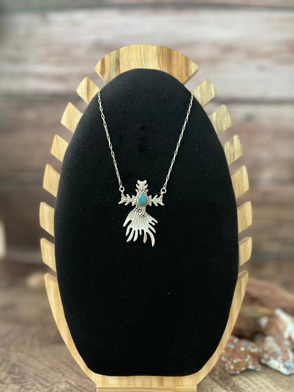 Handmade Sterling Silver Kingman Turquoise Necklace "Signed Nizhoni"