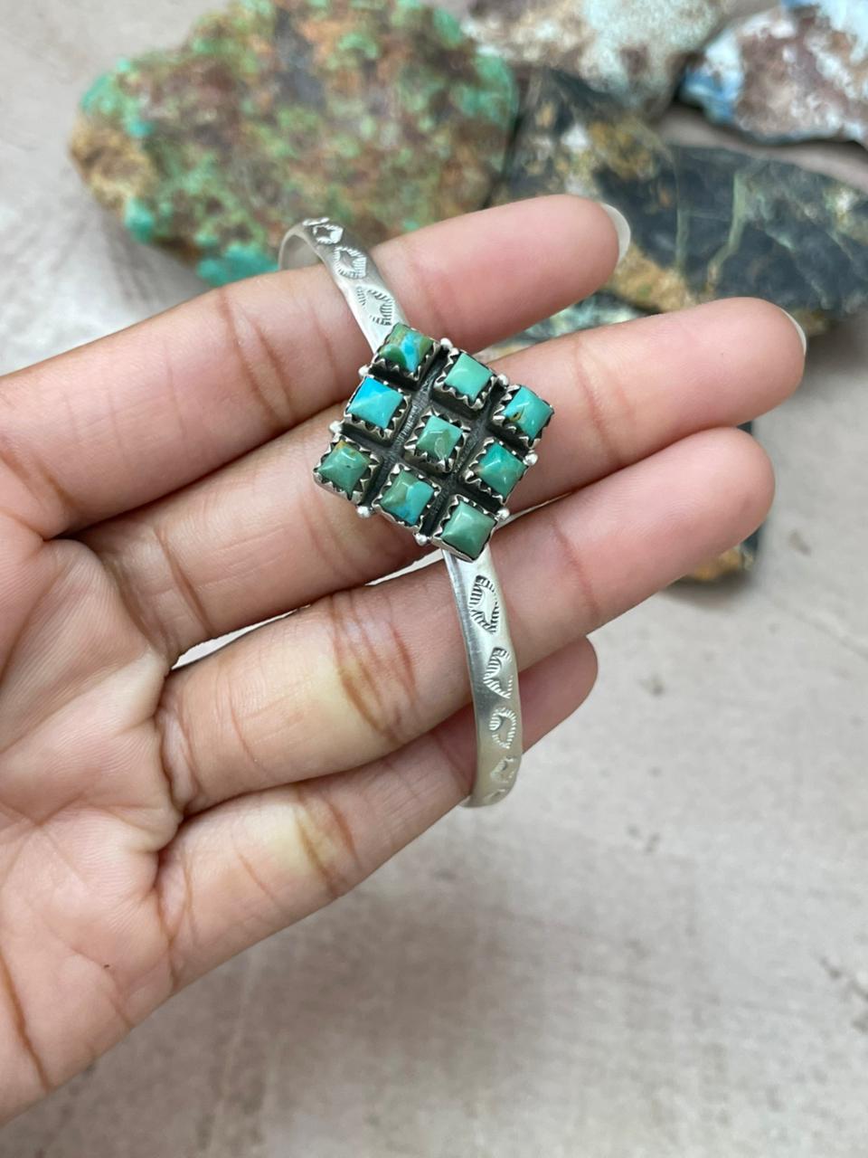 Handmade Sterling Silver Kingman Turquoise Cuff Bracelet "Signed Nizhoni"