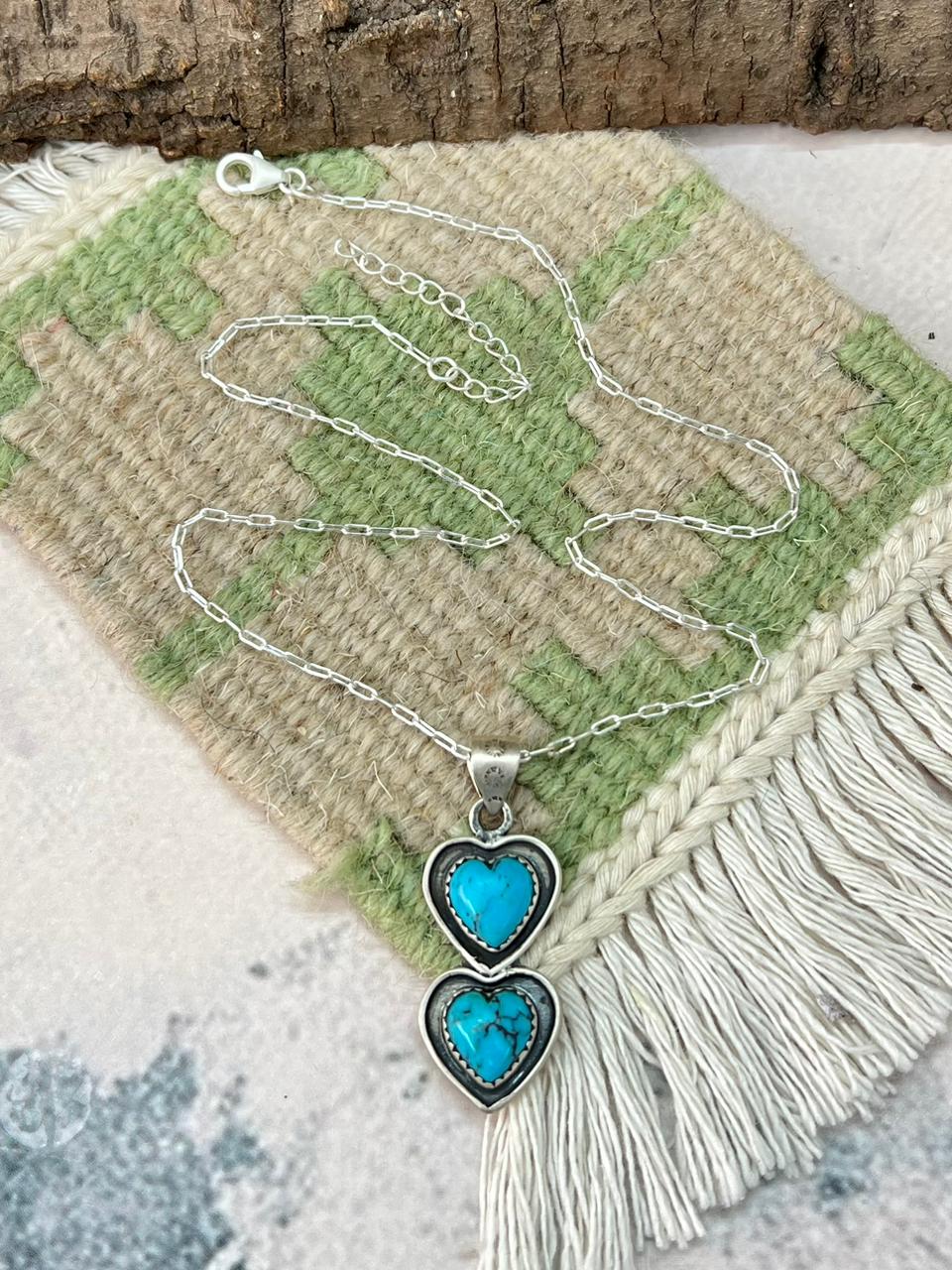Handmade Sterling Silver Arizona Turquoise Heart Necklace "Signed Nizhoni"