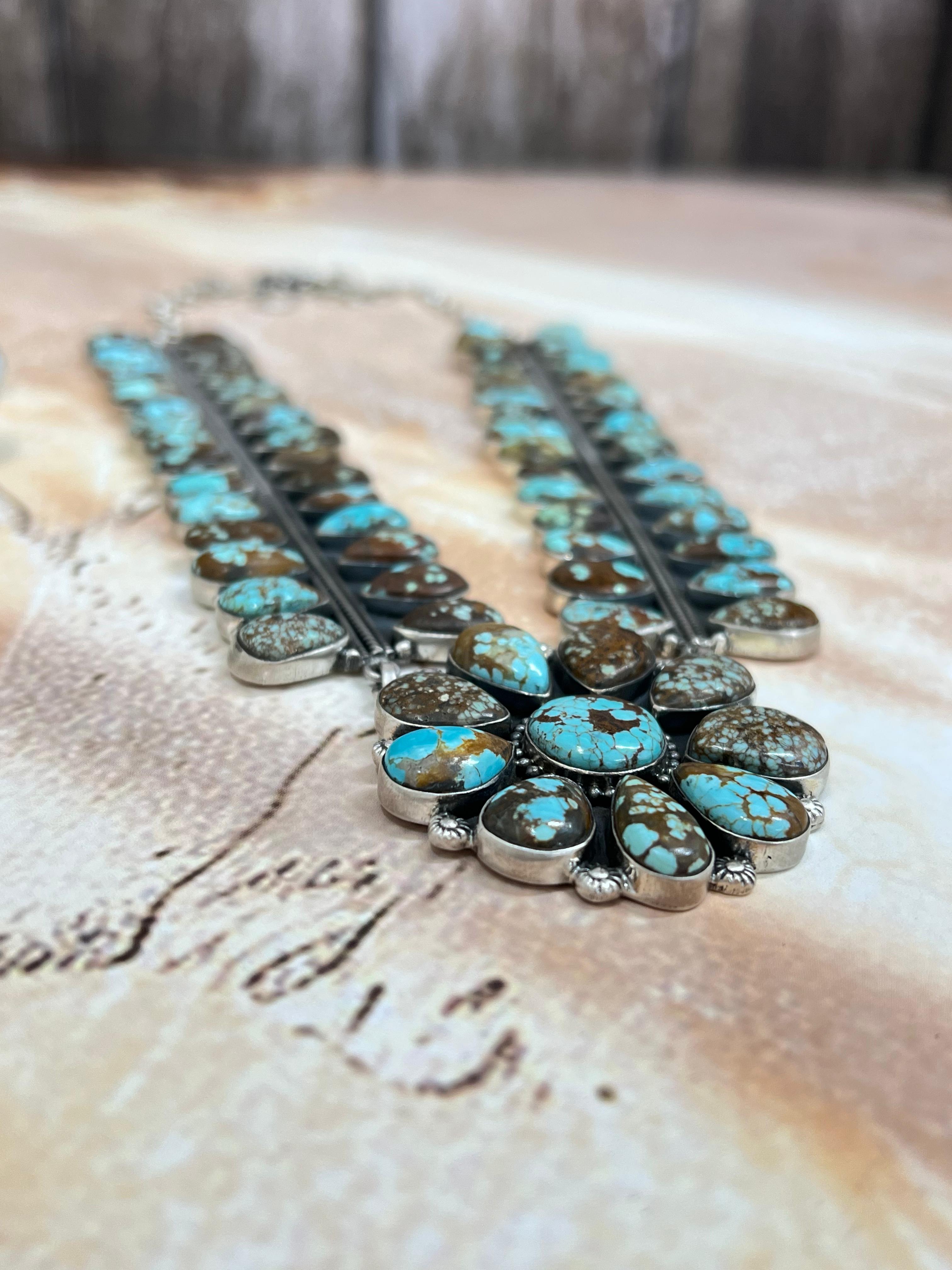 Handmade Sterling Silver Number 8 Turquoise Heart Necklace with Signed Nizhoni