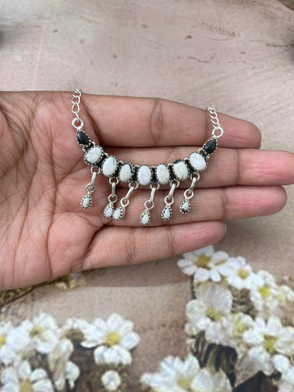 Handmade Sterling Silver White Buffalo Necklace "Signed Nizhoni"