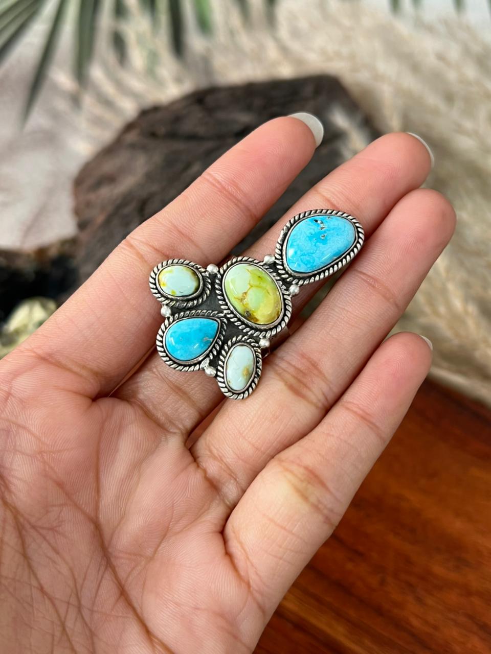 Handmade Sterling Silver Sierra Bella with Palomino Turquoise Collection: Adjustable Ring "Signed Nizhoni"