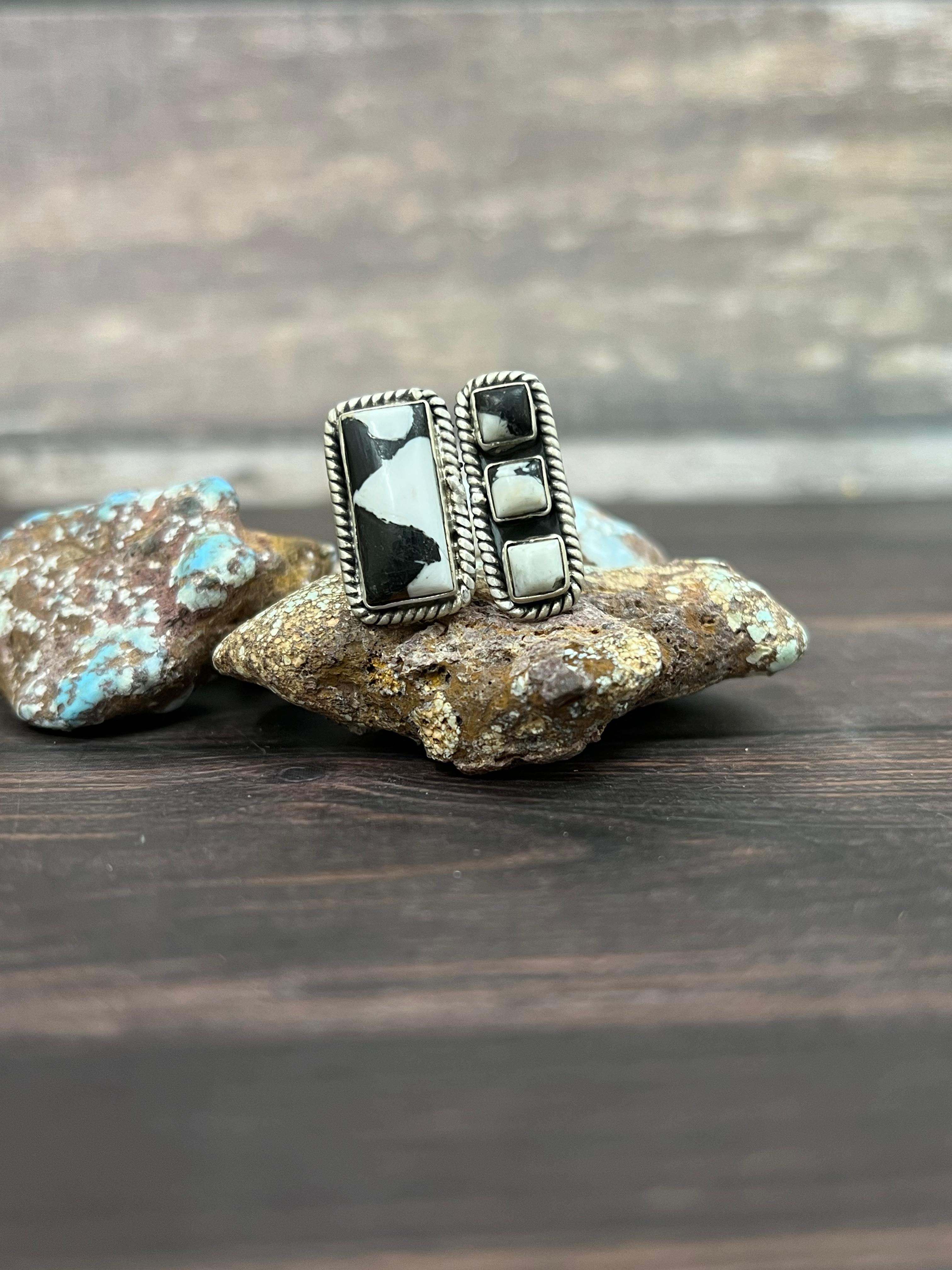 Handmade Sterling Silver White Buffalo Adjustable Ring With Signed Nizhoni