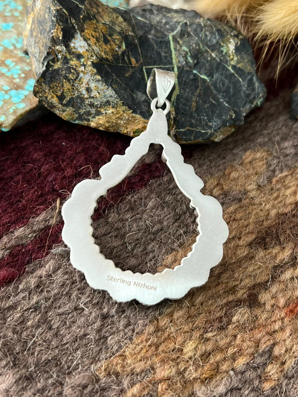 Handmade Sterling Silver Kingman Turquoise with Wildhorse Magnesite Pendant "Signed Nizhoni"