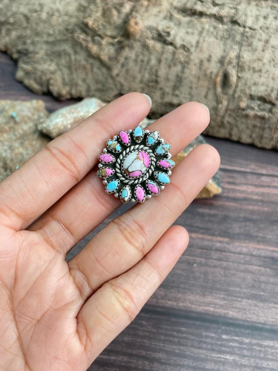 Handmade Sterling Silver Cotton Candy Adjustable Ring "Signed Nizhoni"