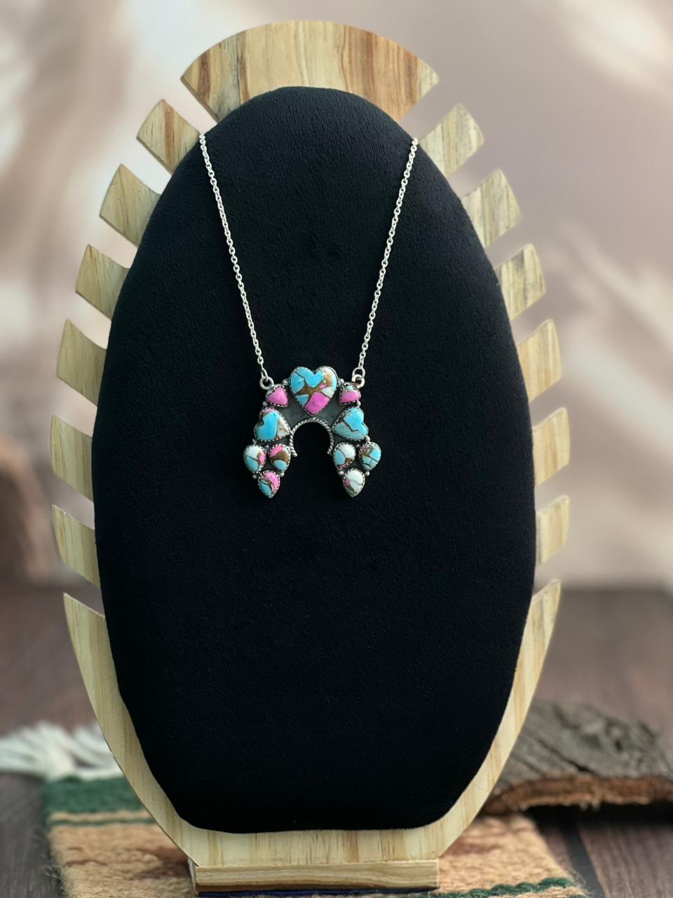 "Heart Collection" Handmade Sterling Silver Cotton Candy Necklace "Signed Nizhoni"