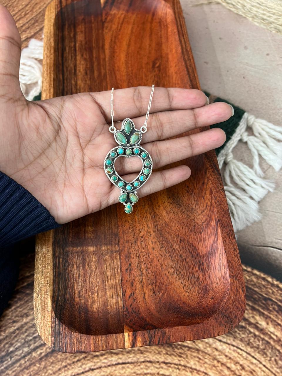 Handmade Sterling Silver Kingman Turquoise Necklace "Signed Nizhoni"