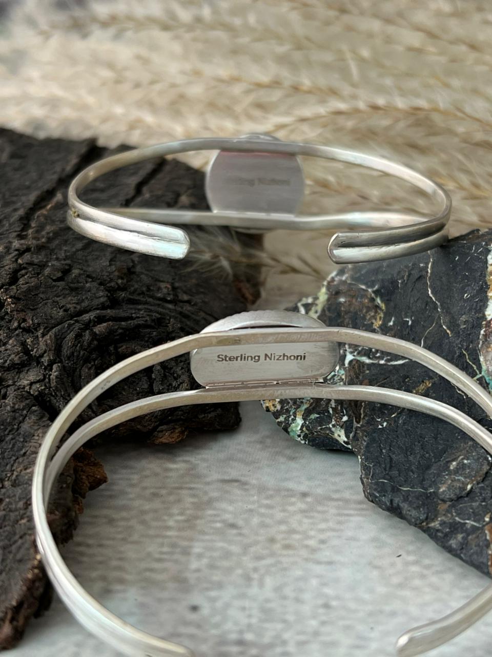 Handmade Sterling Silver Royston Ribbon Turquoise & Number 8 Cuff Bracelet "Signed Nizhoni"