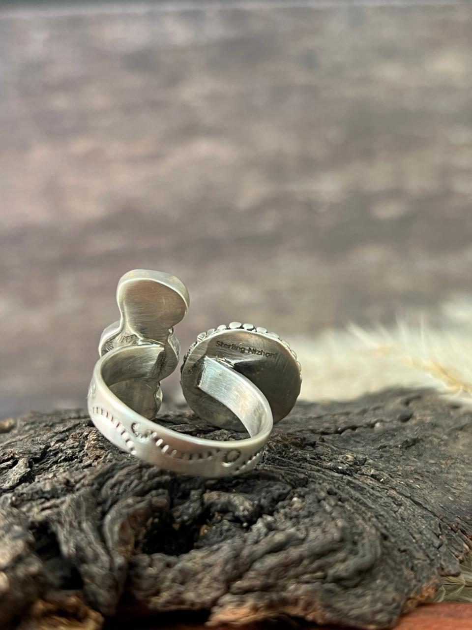 Handmade Sterling Silver White Water with Palomino Turquoise Collection: Adjustable Ring "Signed Nizhoni"