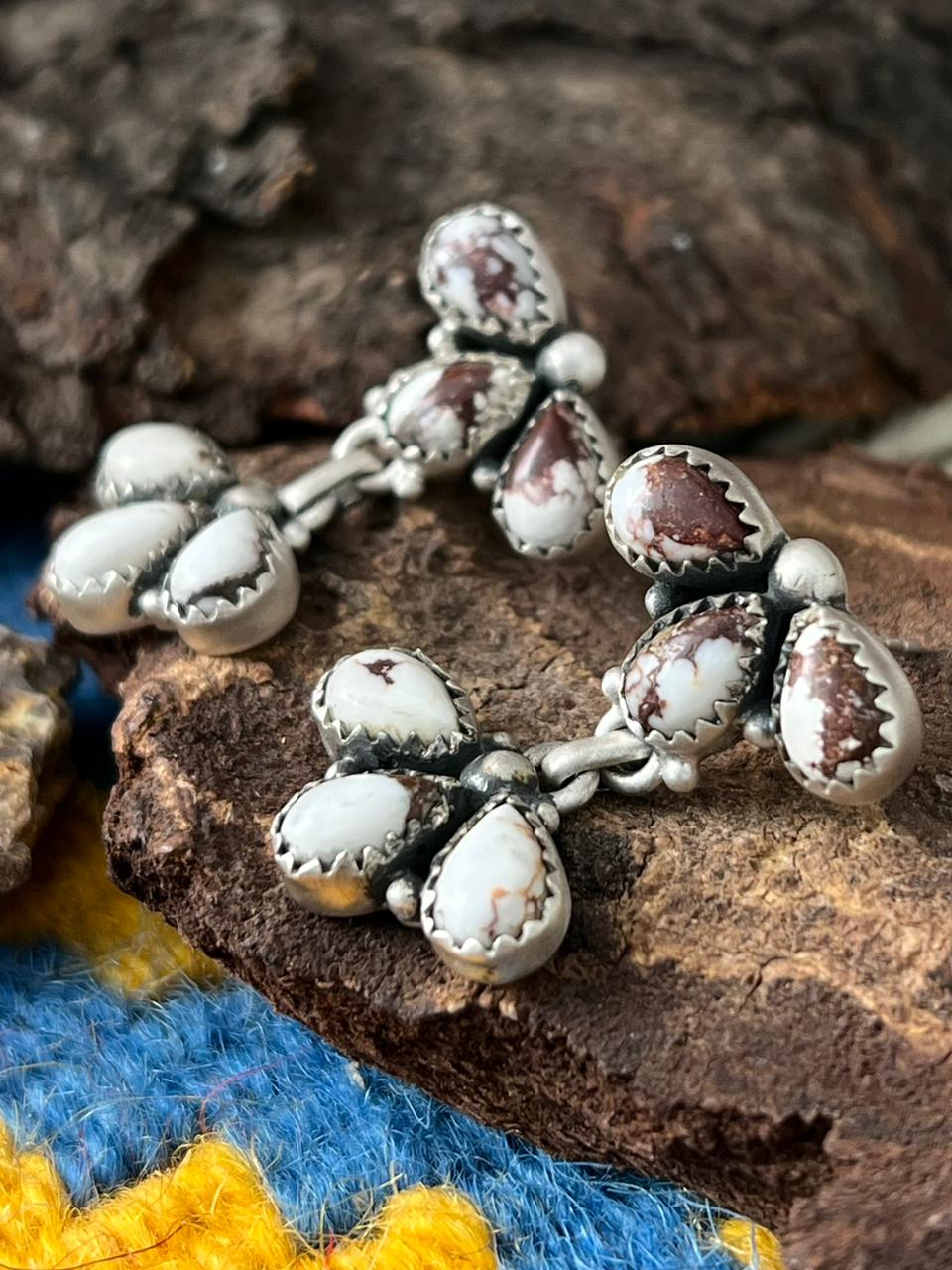 Handmade Sterling Silver Wildhorse Magnesite Post Dangle Earrings "Signed Nizhoni"