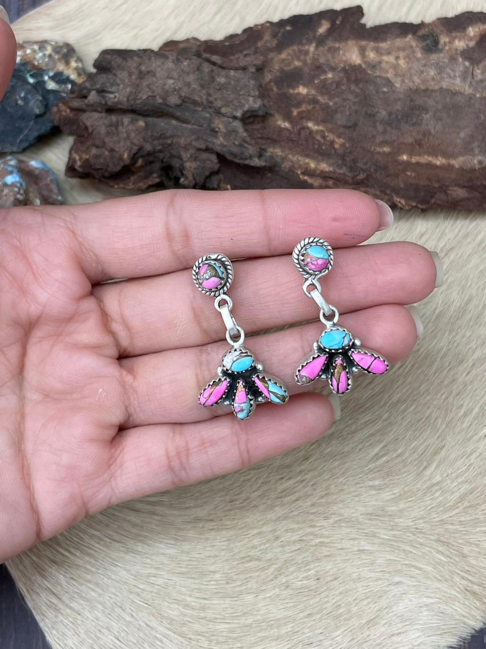 Handmade Sterling Silver Cotton Candy Dangle Earrings "Signed Nizhoni"