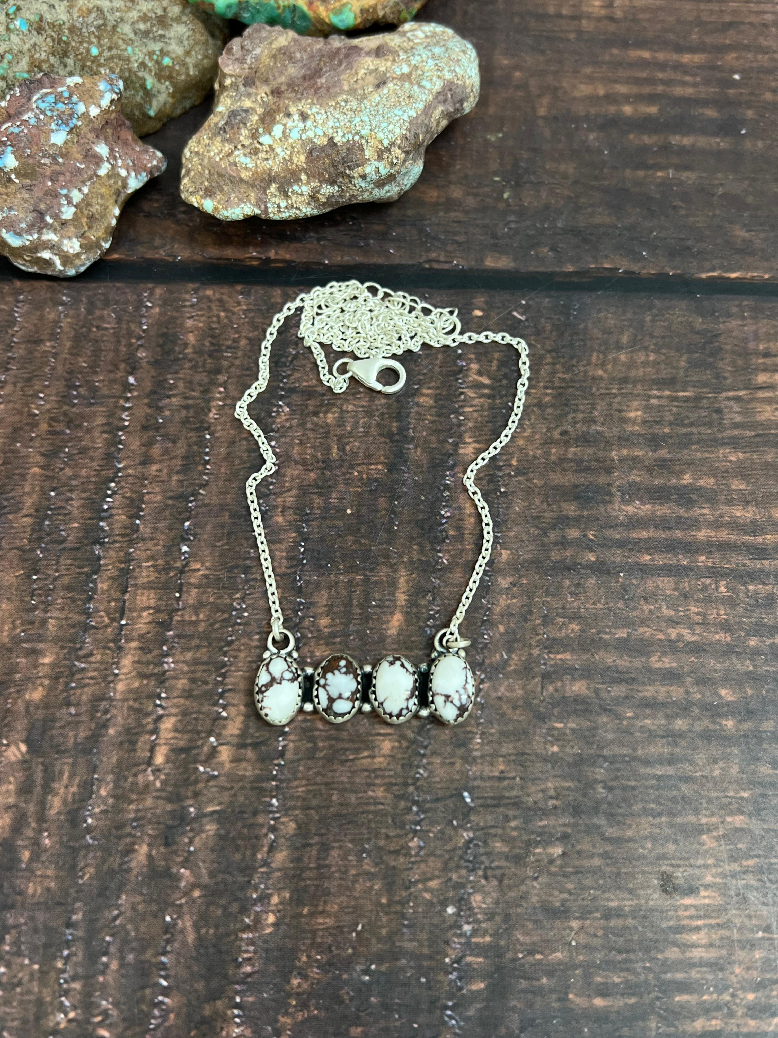 Handmade Sterling Silver Wild Horse Turquoise Necklace with Signed Nizhoni