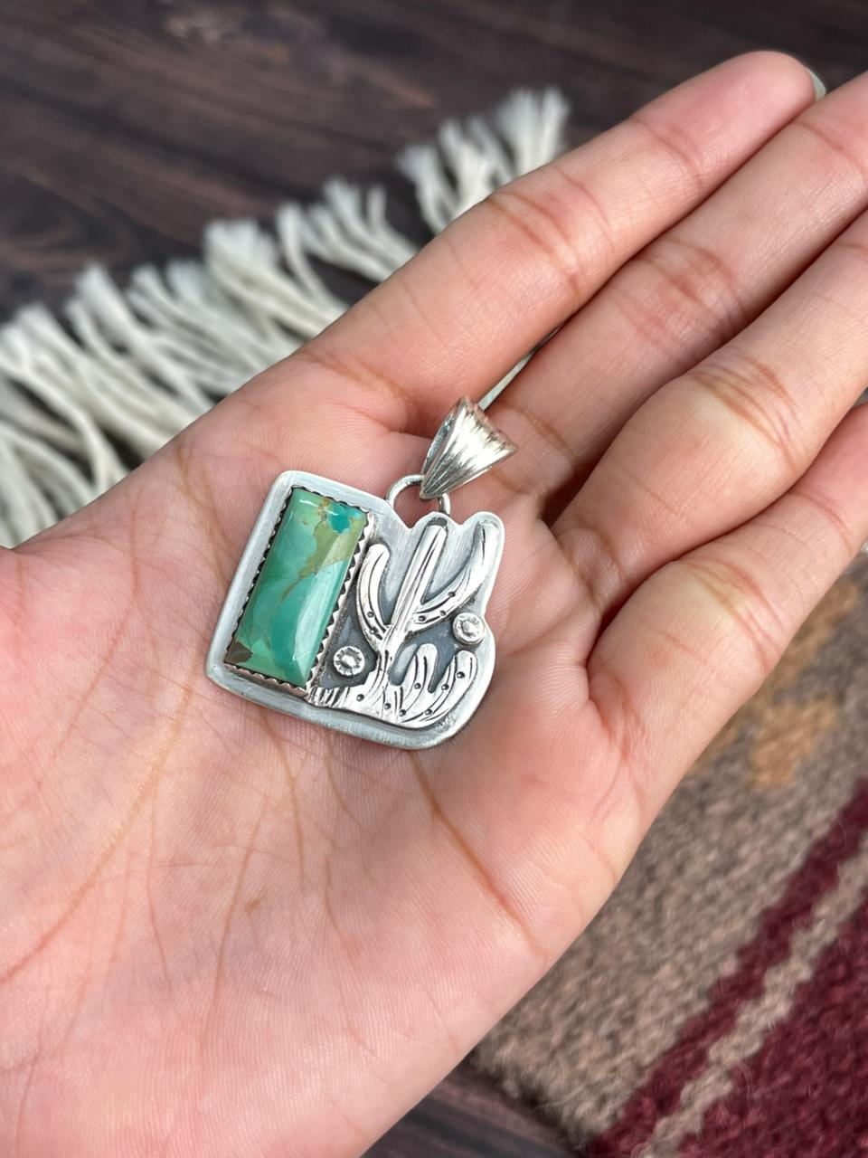 Handmade Sterling Silver Kingman Turquoise Pendant "Signed Nizhoni"